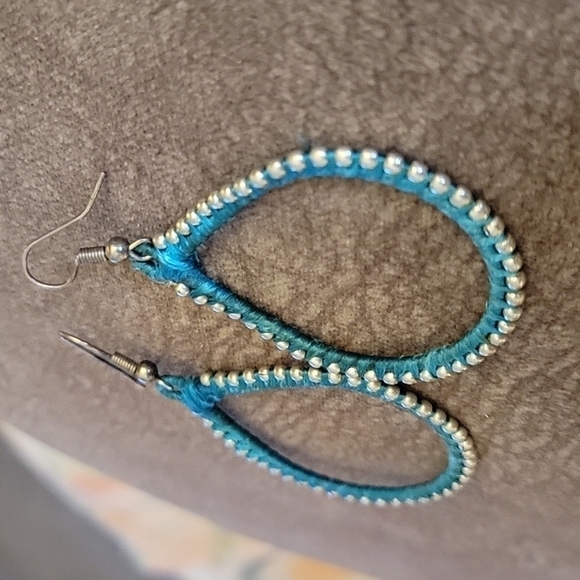3/$30 Teal Thread Wrapped Tear Drop Dangle Hook Earrings - Picture 4 of 7